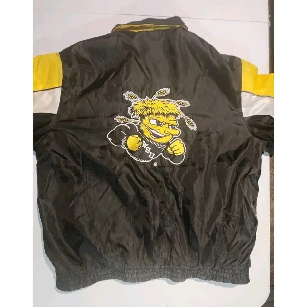 Wichita State Shockers Jacket Men L Full Zip Black Yellow Reversible Jacket Coat